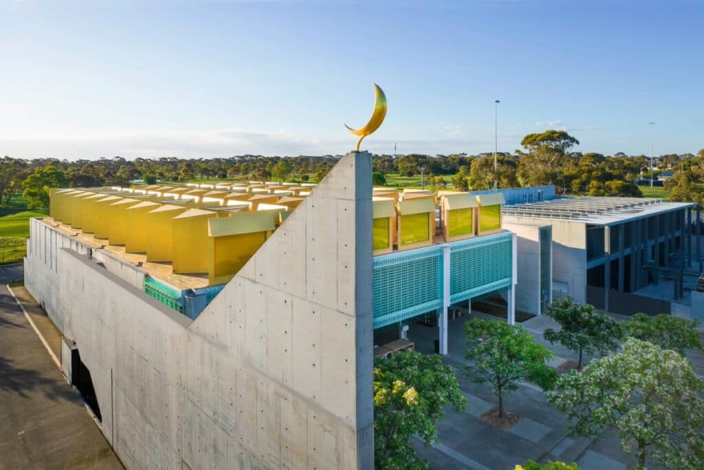 Australian Islamic Centre aerial view with crescent moon